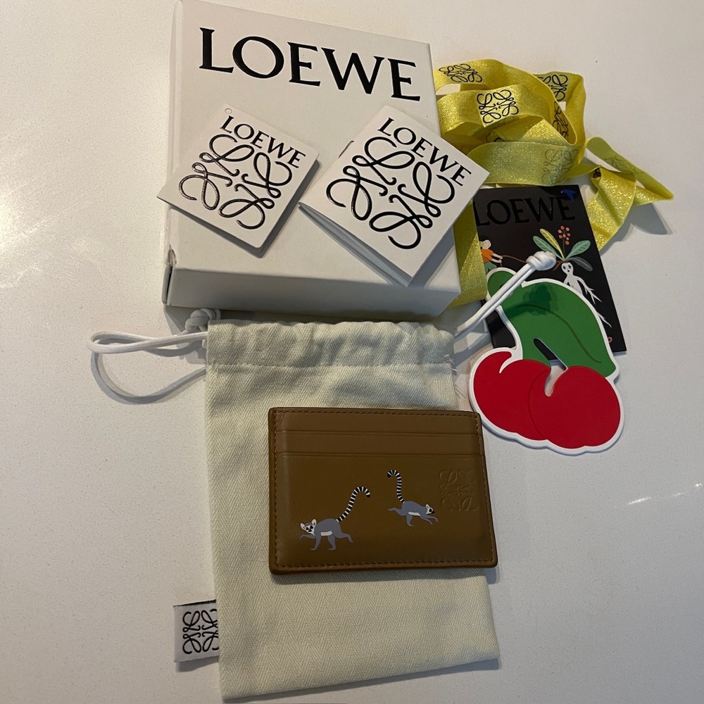 LOEWE x Suna Fujita Lemur Brown Calfskin Leather Card Holder wallet w/ Box - Picture 1 of 16